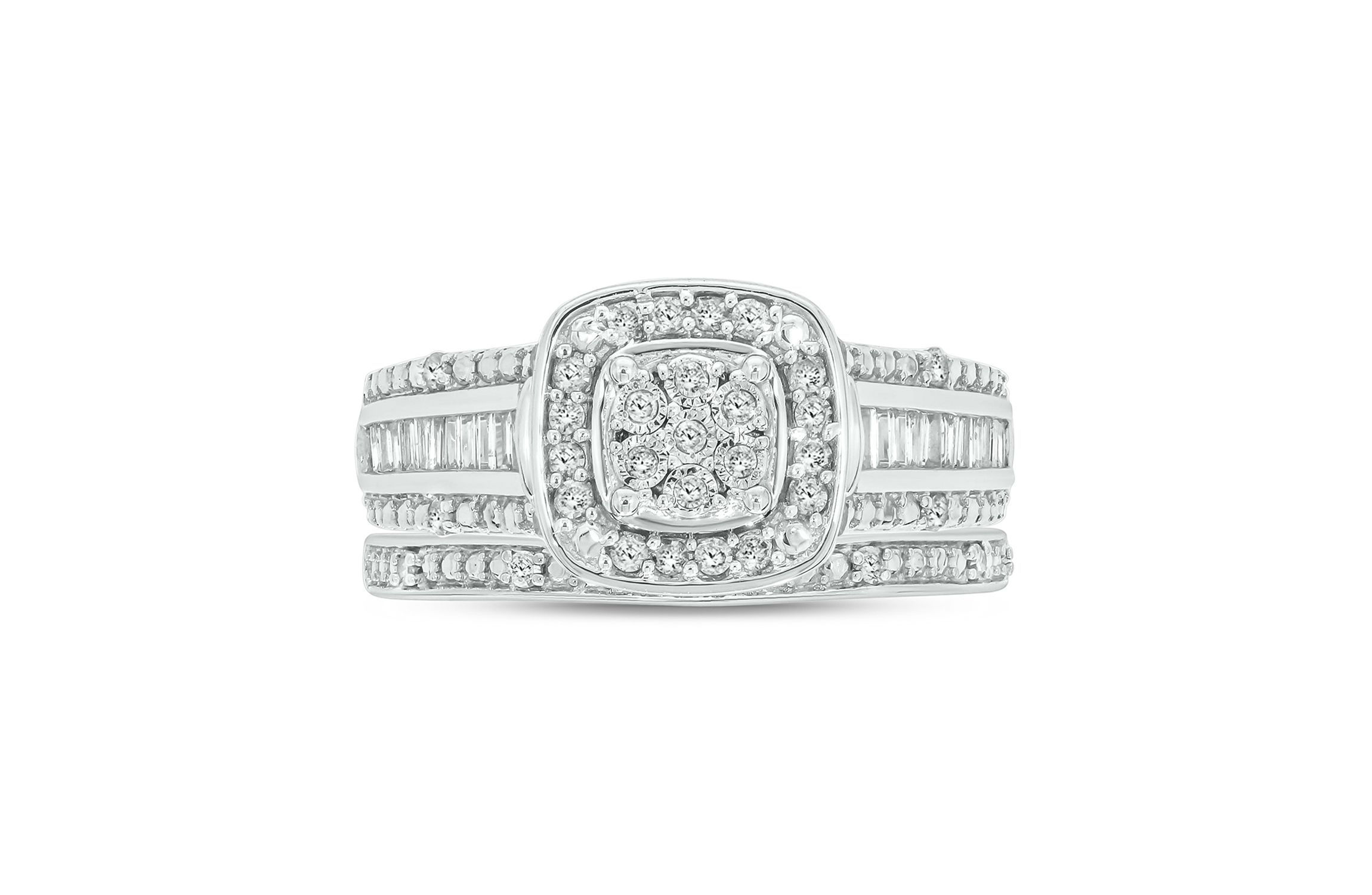 1/3 ct. t.w. Diamond Miracle Plate Bridal Ring in Sterling Silver