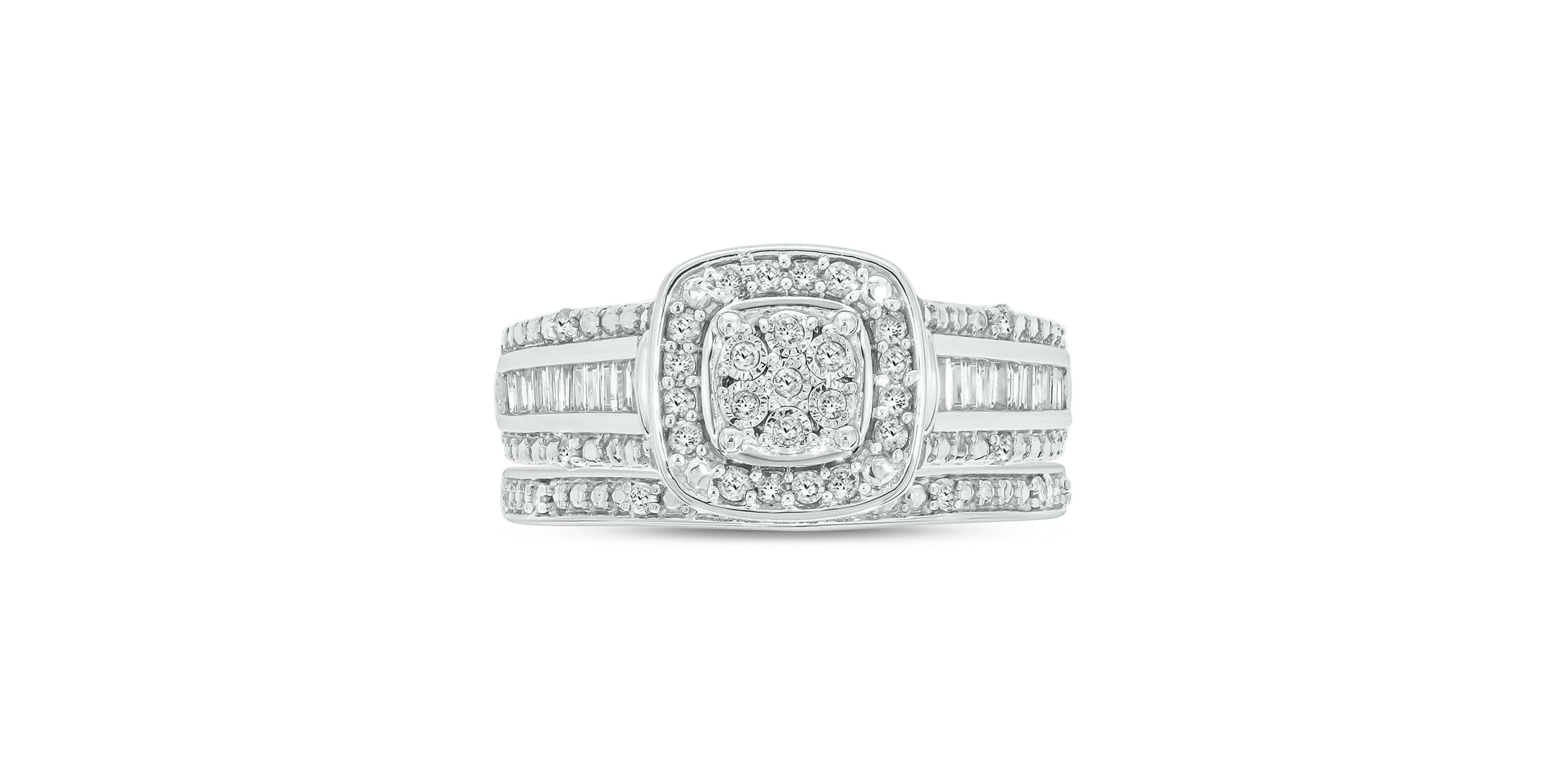 1/3 ct. t.w. Diamond Miracle Plate Bridal Ring in Sterling Silver