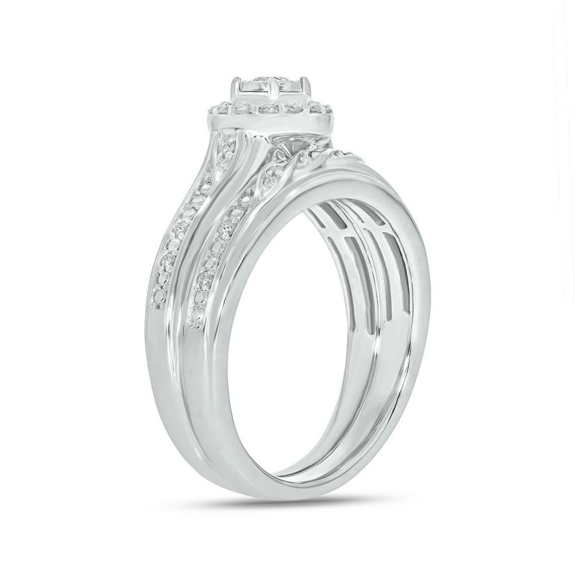 1/4 ct. t.w. Diamond with Miracle Plate Bridal Ring in Sterling Silver