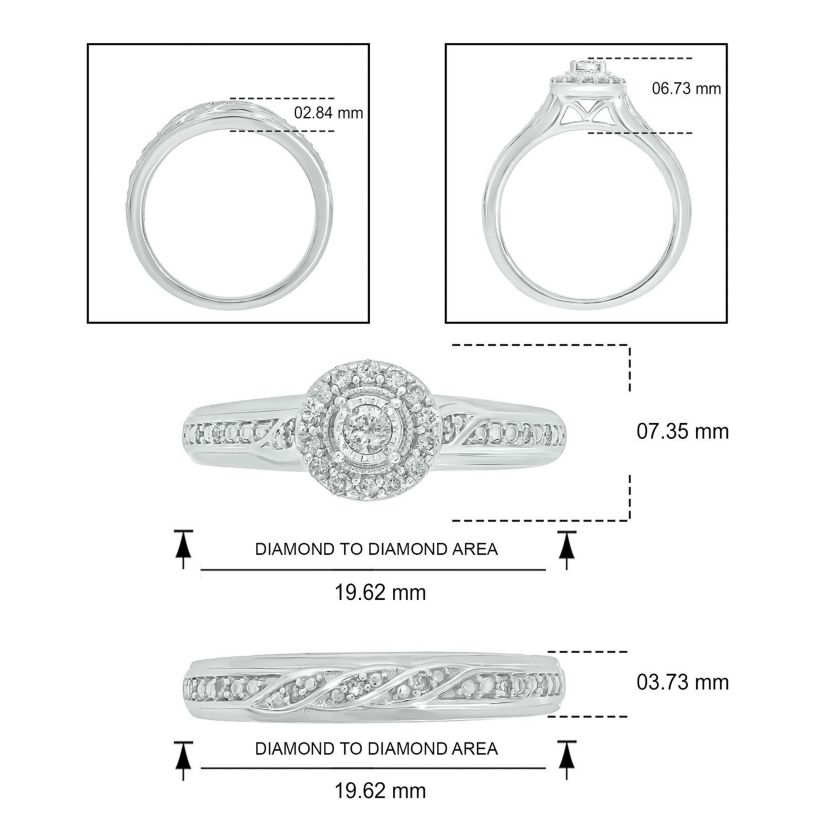 1/4 ct. t.w. Diamond with Miracle Plate Bridal Ring in Sterling Silver