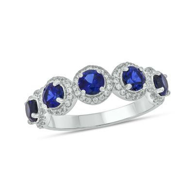 Belk & Co 1/3 ct. t.w. Diamond and 1.60 ct. t.w. Created Blue Sapphire Multi Stone Ring In Sterling Silver, White