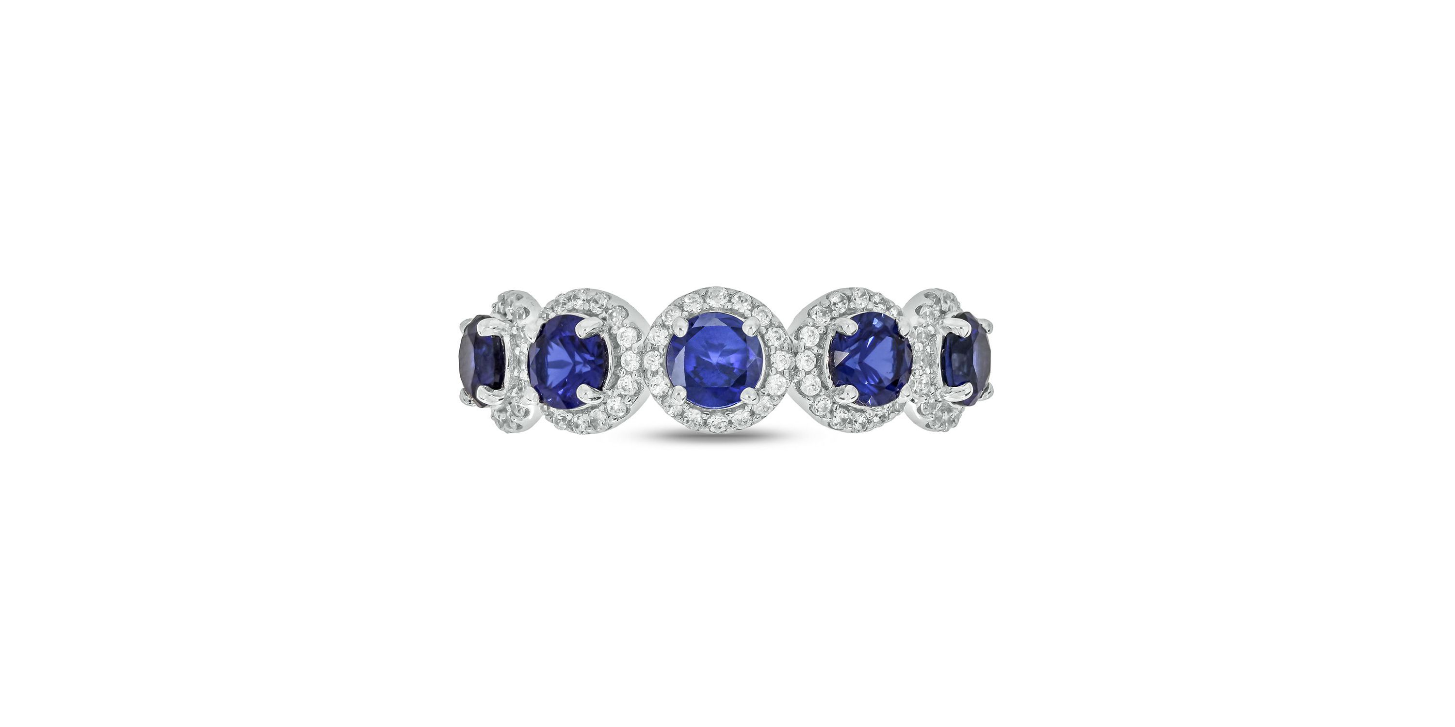 1/3 ct. t.w. Diamond and 1.60 ct. t.w. Created Blue Sapphire Multi Stone Ring In Sterling Silver