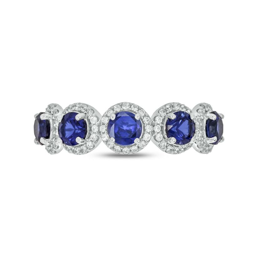 1/3 ct. t.w. Diamond and 1.60 ct. t.w. Created Blue Sapphire Multi Stone Ring In Sterling Silver