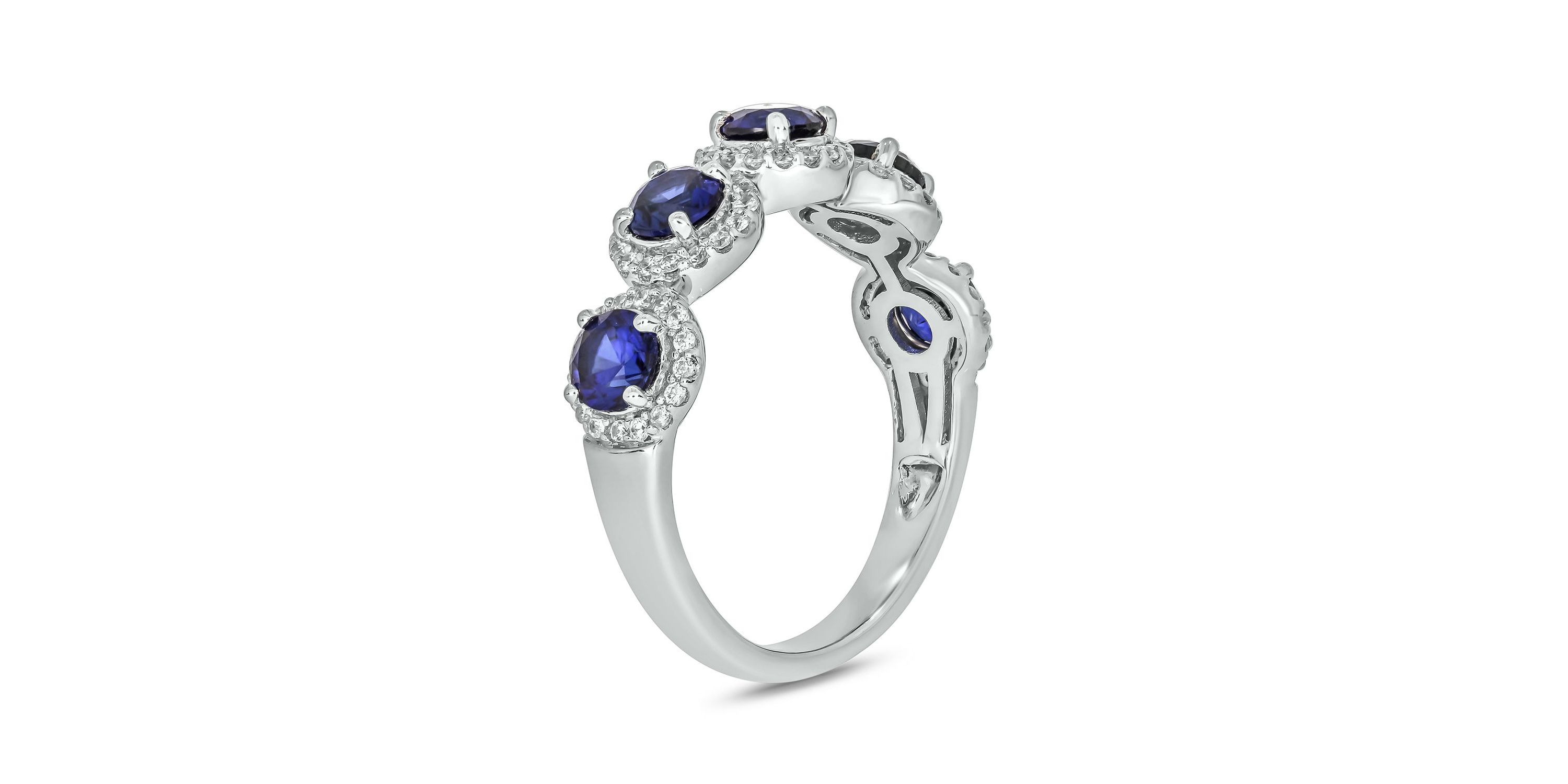1/3 ct. t.w. Diamond and 1.60 ct. t.w. Created Blue Sapphire Multi Stone Ring In Sterling Silver