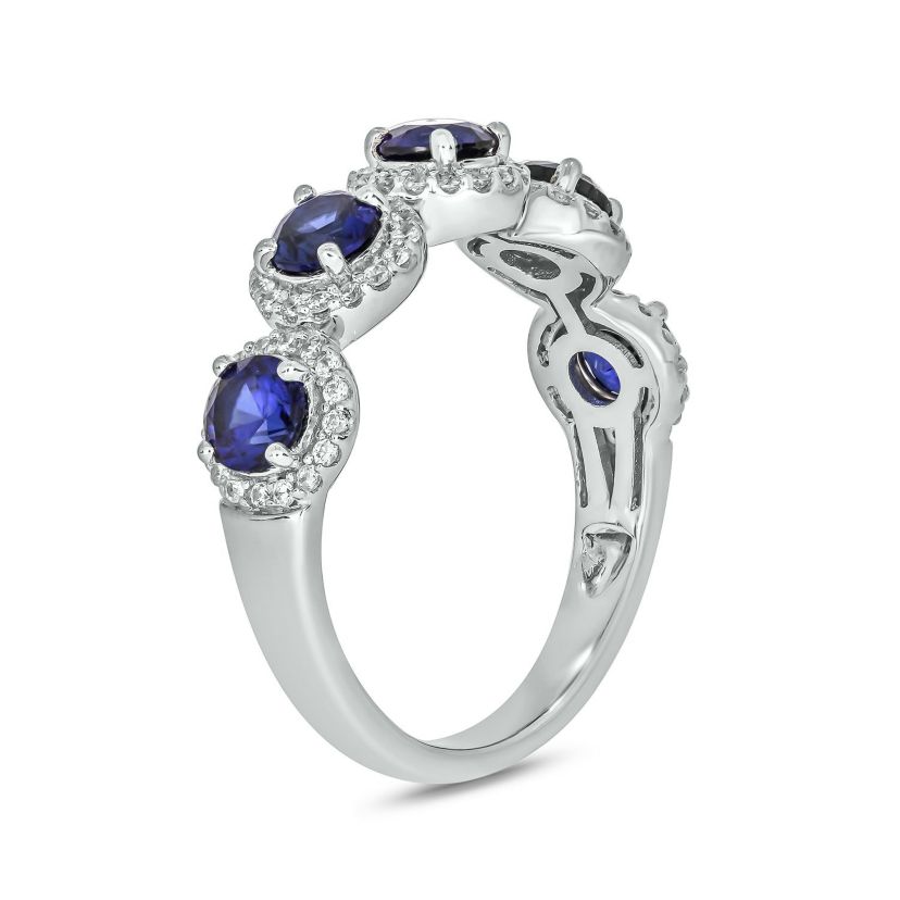 1/3 ct. t.w. Diamond and 1.60 ct. t.w. Created Blue Sapphire Multi Stone Ring In Sterling Silver
