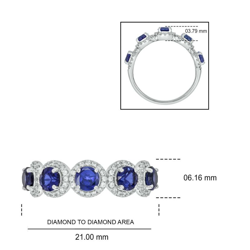 1/3 ct. t.w. Diamond and 1.60 ct. t.w. Created Blue Sapphire Multi Stone Ring In Sterling Silver