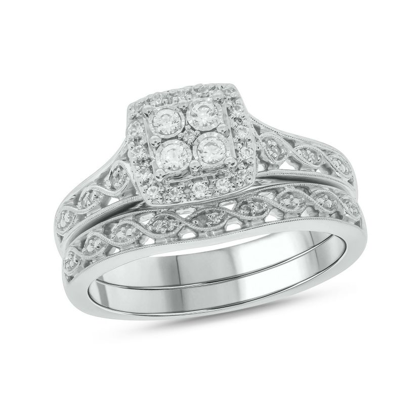 1/4 ct. t.w. Diamond with Miracle Plate Bridal Ring in Sterling Silver