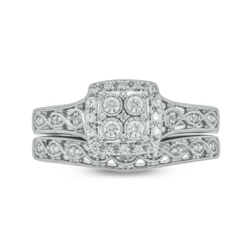 1/4 ct. t.w. Diamond with Miracle Plate Bridal Ring in Sterling Silver