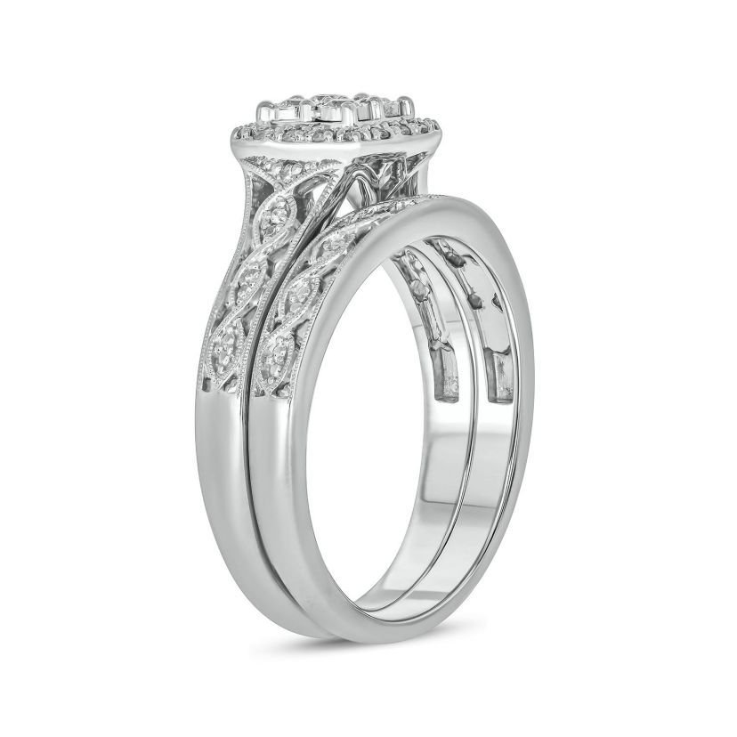 1/4 ct. t.w. Diamond with Miracle Plate Bridal Ring in Sterling Silver