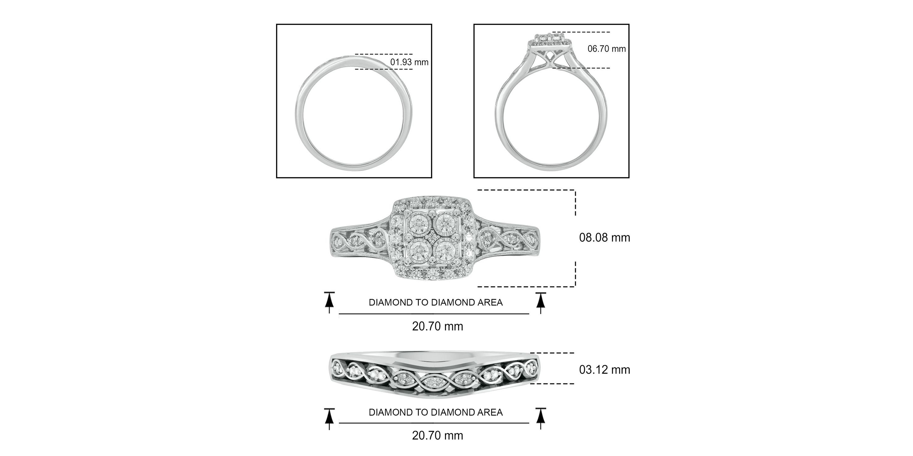 1/4 ct. t.w. Diamond with Miracle Plate Bridal Ring in Sterling Silver