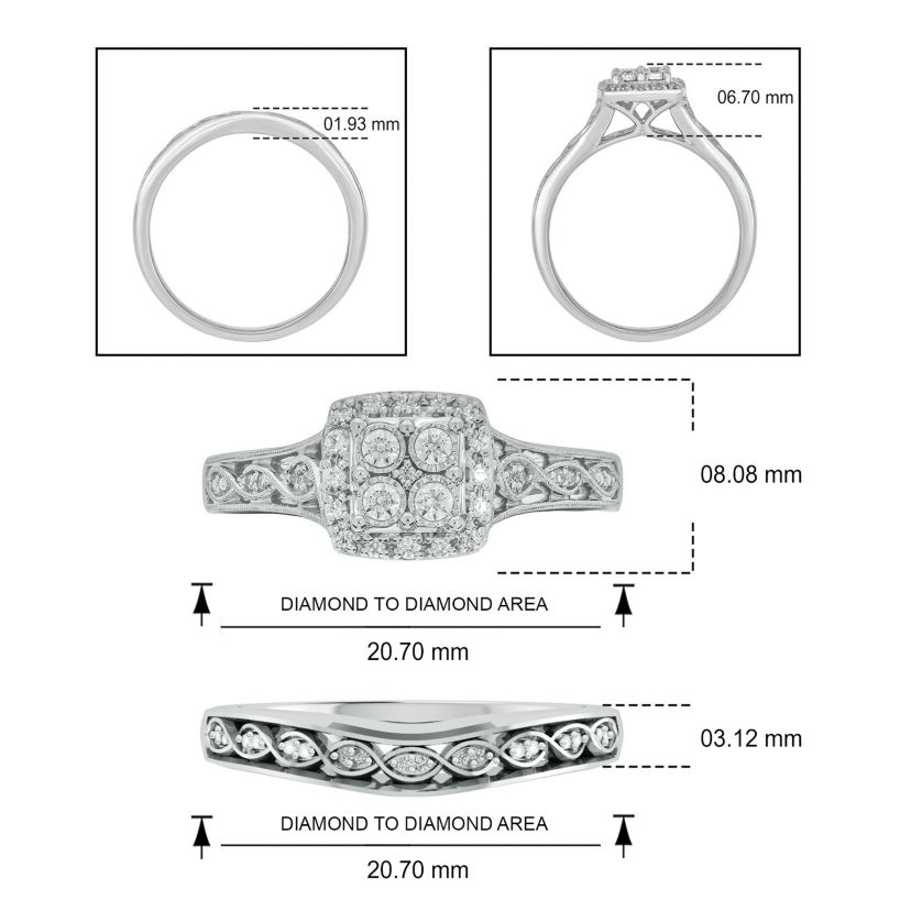 1/4 ct. t.w. Diamond with Miracle Plate Bridal Ring in Sterling Silver