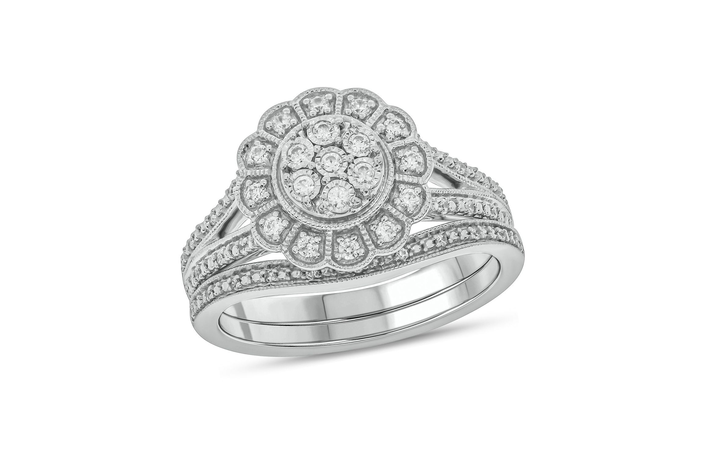 1/4 ct. t.w. Diamond Flower Bridal Ring in Sterling Silver