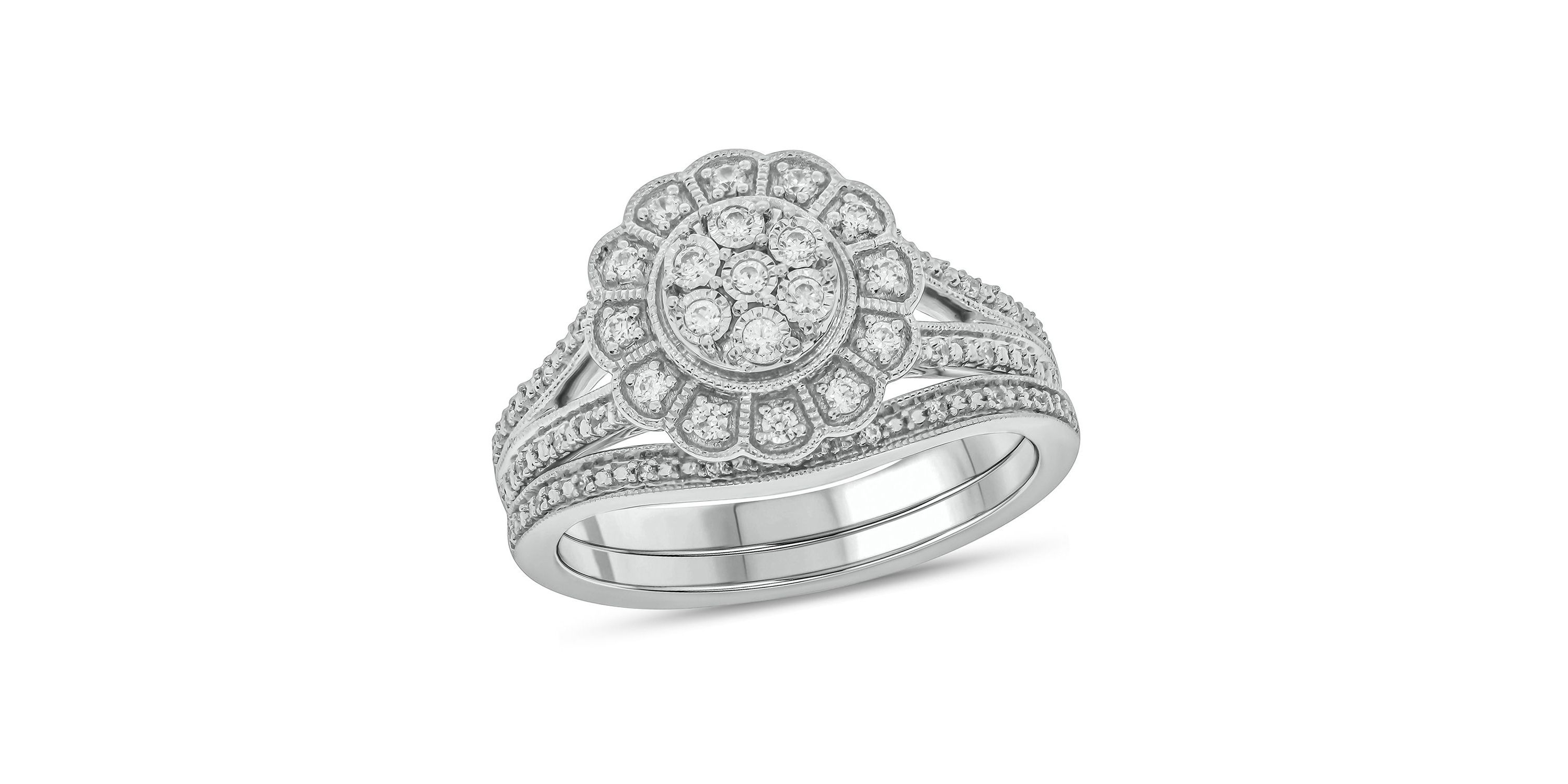 1/4 ct. t.w. Diamond Flower Bridal Ring in Sterling Silver