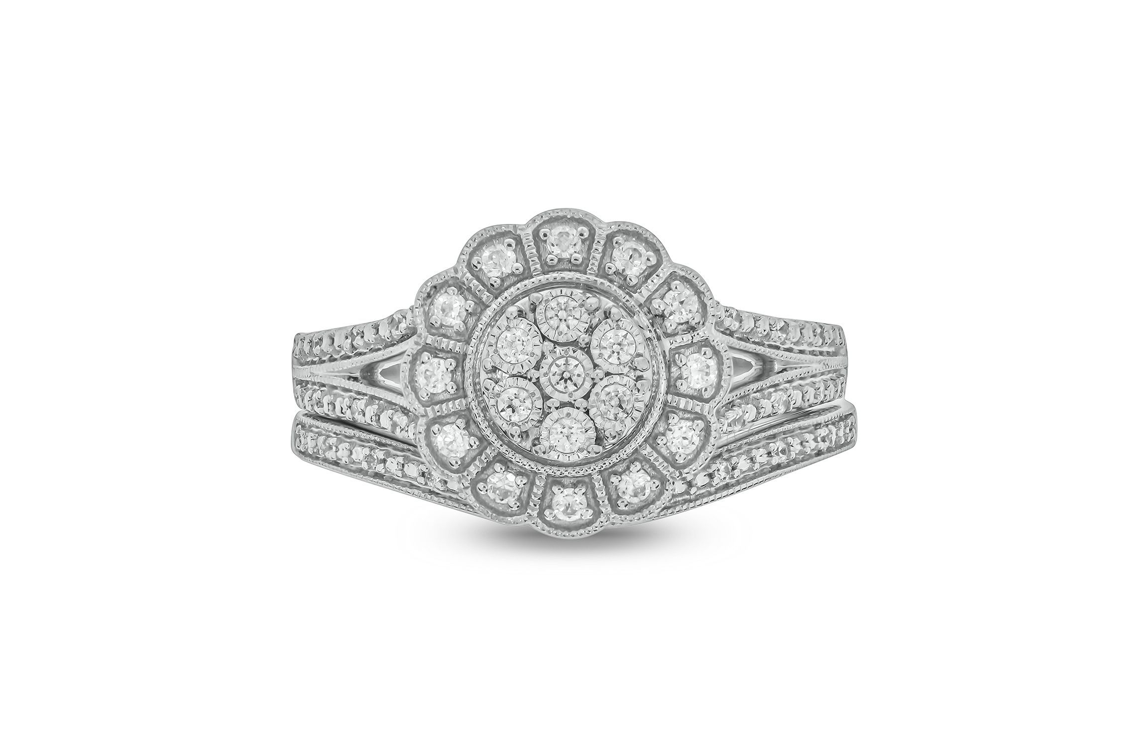 1/4 ct. t.w. Diamond Flower Bridal Ring in Sterling Silver