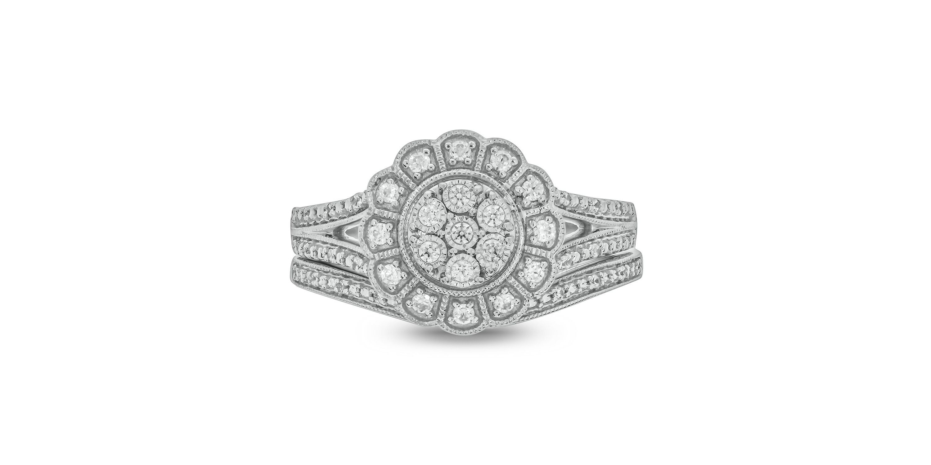 1/4 ct. t.w. Diamond Flower Bridal Ring in Sterling Silver