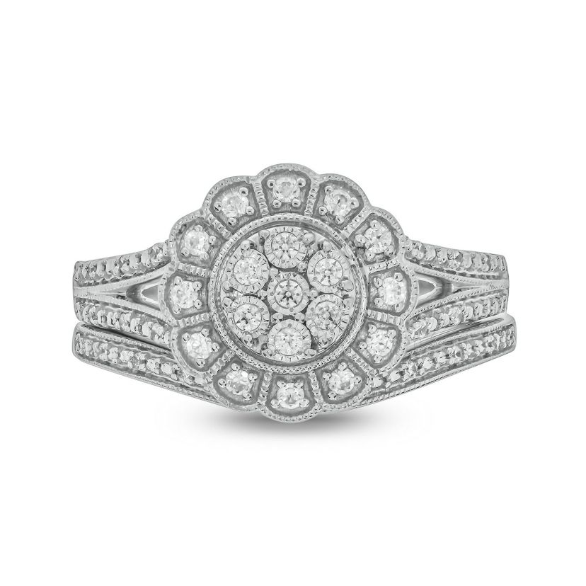1/4 ct. t.w. Diamond Flower Bridal Ring in Sterling Silver