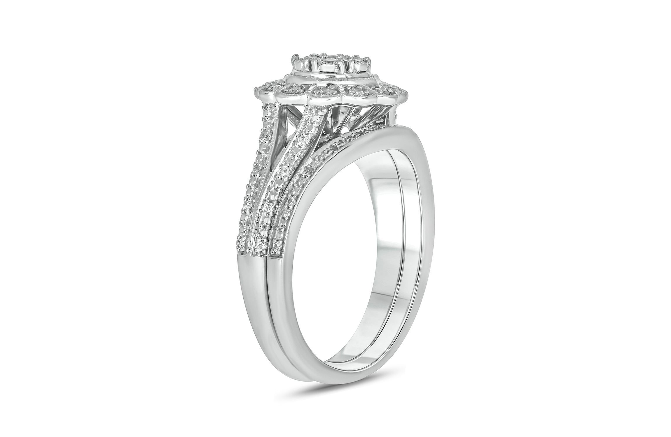 1/4 ct. t.w. Diamond Flower Bridal Ring in Sterling Silver