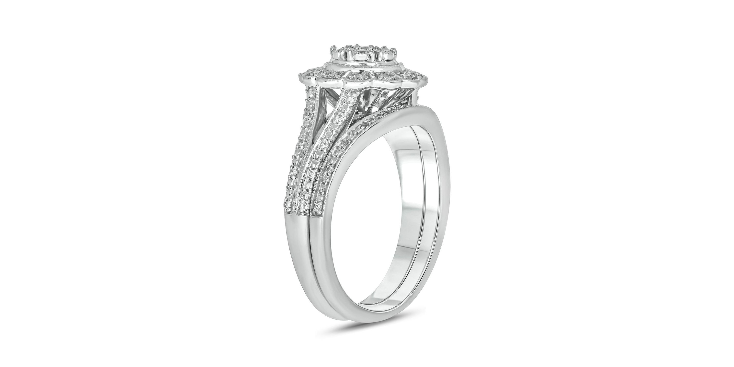 1/4 ct. t.w. Diamond Flower Bridal Ring in Sterling Silver
