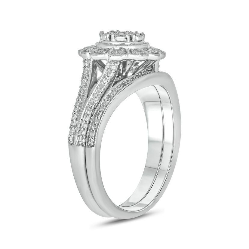 1/4 ct. t.w. Diamond Flower Bridal Ring in Sterling Silver