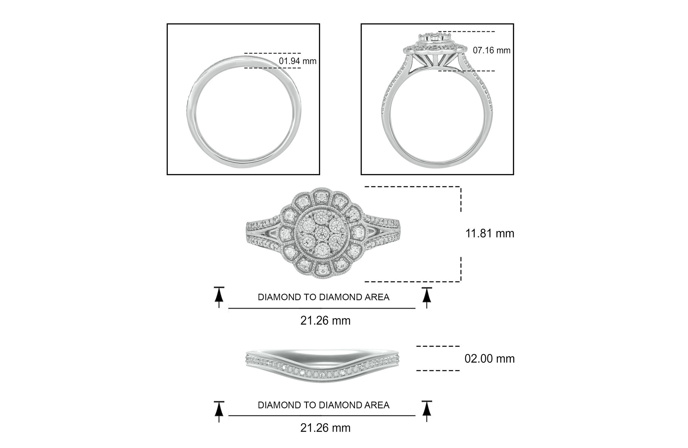 1/4 ct. t.w. Diamond Flower Bridal Ring in Sterling Silver