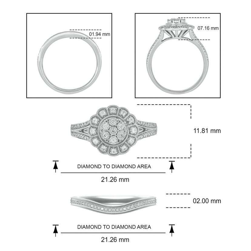 1/4 ct. t.w. Diamond Flower Bridal Ring in Sterling Silver