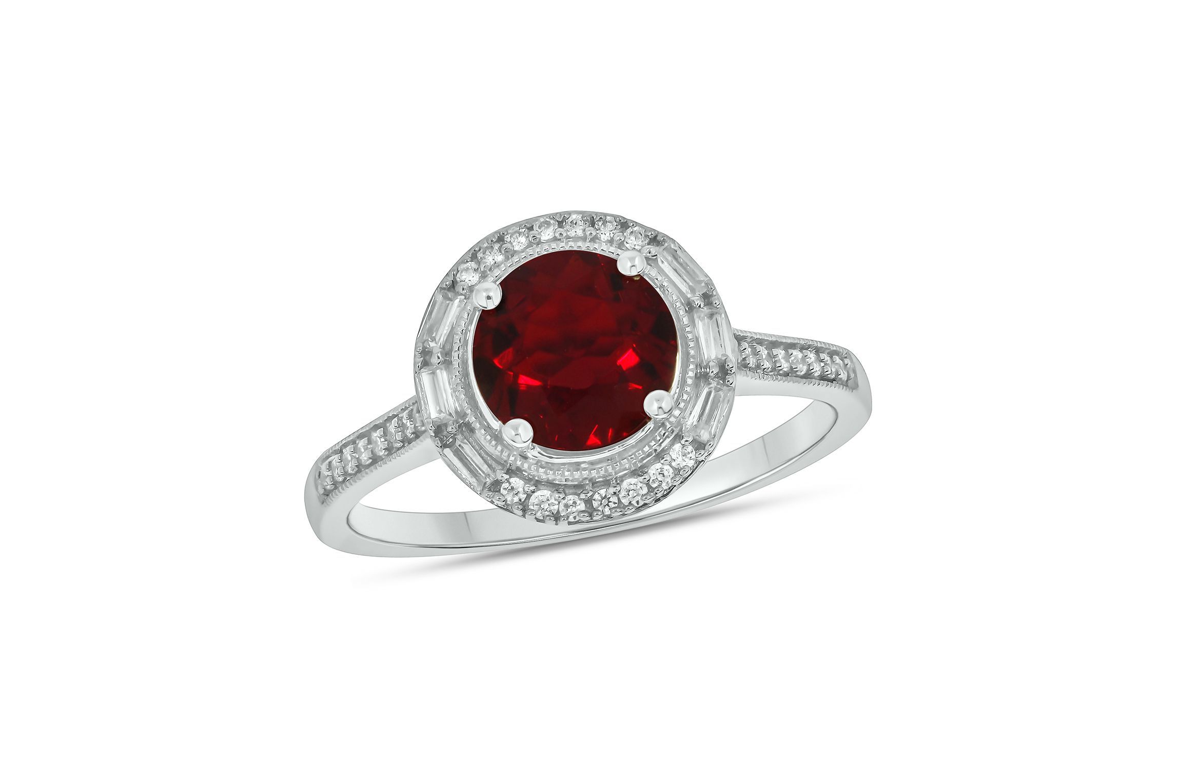 1/6 ct. t.w. Diamond and 1.0 ct. t.w. Created Ruby Ring In Streling Silver
