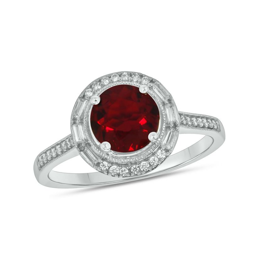 1/6 ct. t.w. Diamond and 1.0 ct. t.w. Created Ruby Ring In Streling Silver