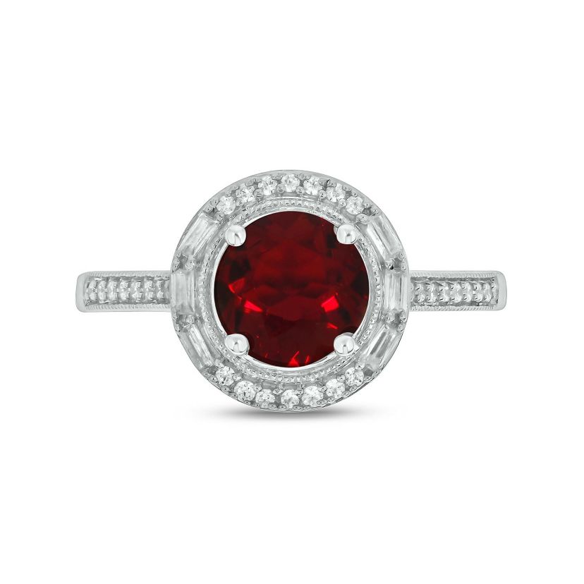 1/6 ct. t.w. Diamond and 1.0 ct. t.w. Created Ruby Ring In Streling Silver