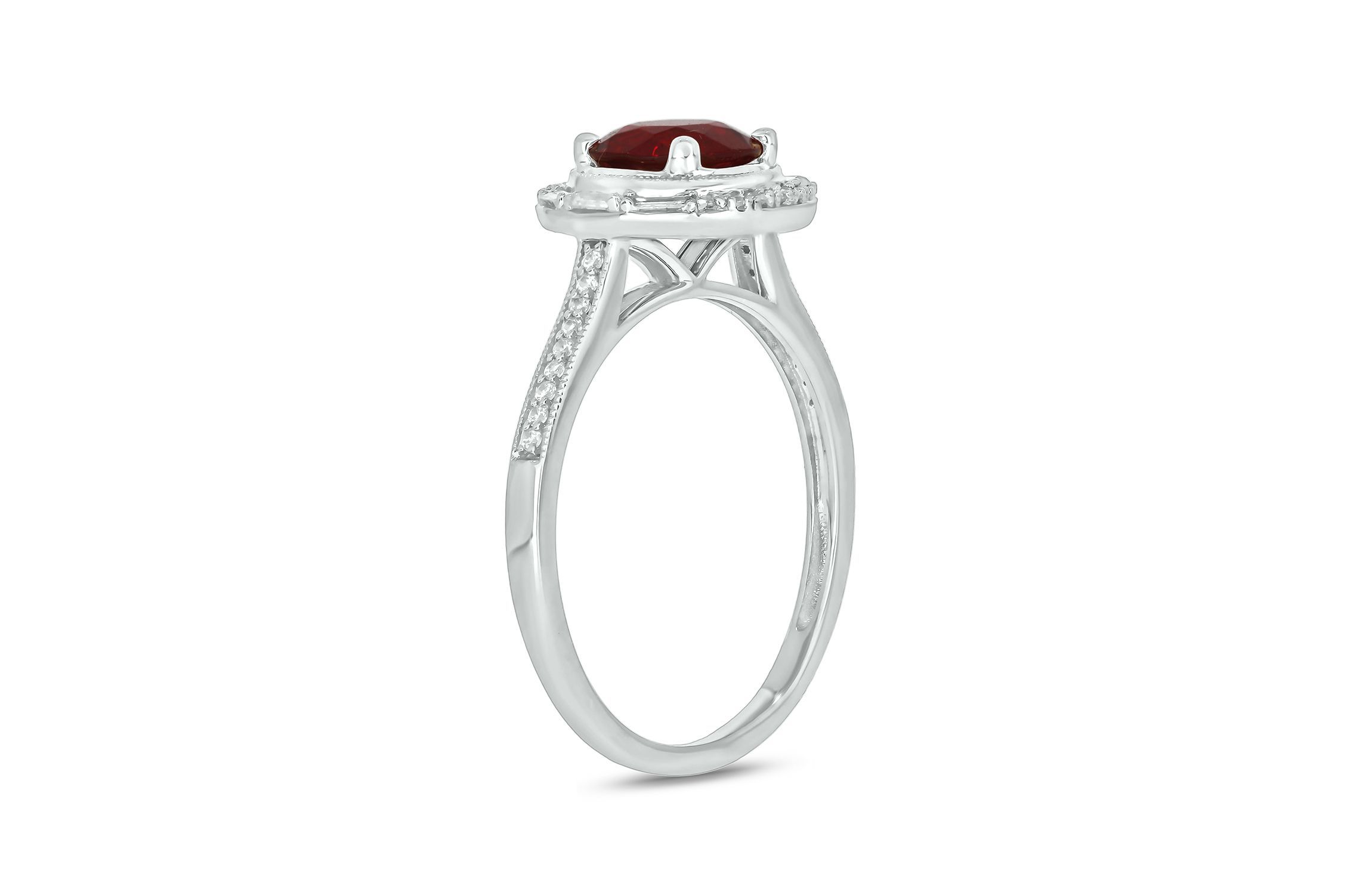 1/6 ct. t.w. Diamond and 1.0 ct. t.w. Created Ruby Ring In Streling Silver