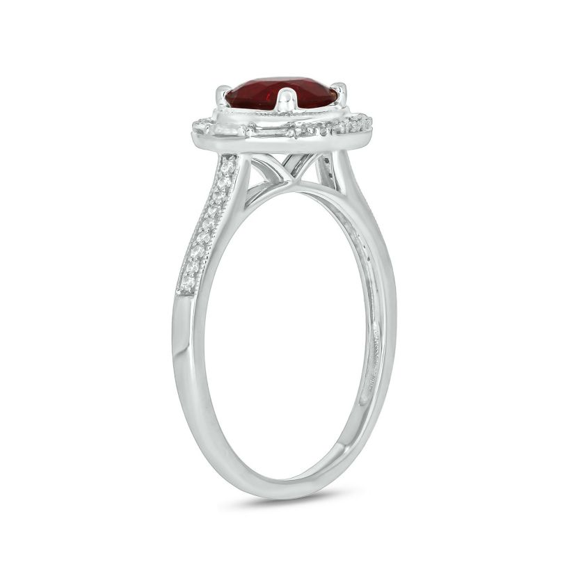 1/6 ct. t.w. Diamond and 1.0 ct. t.w. Created Ruby Ring In Streling Silver