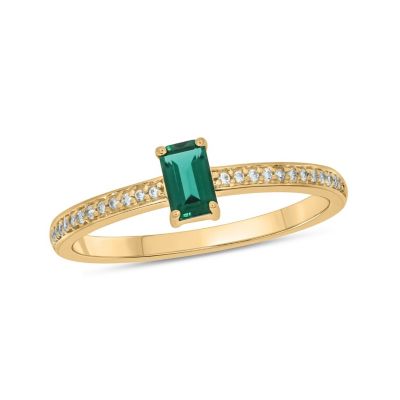 Belk & Co 1/10 Ct. T.w. Diamond And 1/4 Ct. T.w. Created Emerald Promise Ring In 10K Yellow Gold, 8 -  0686557602340