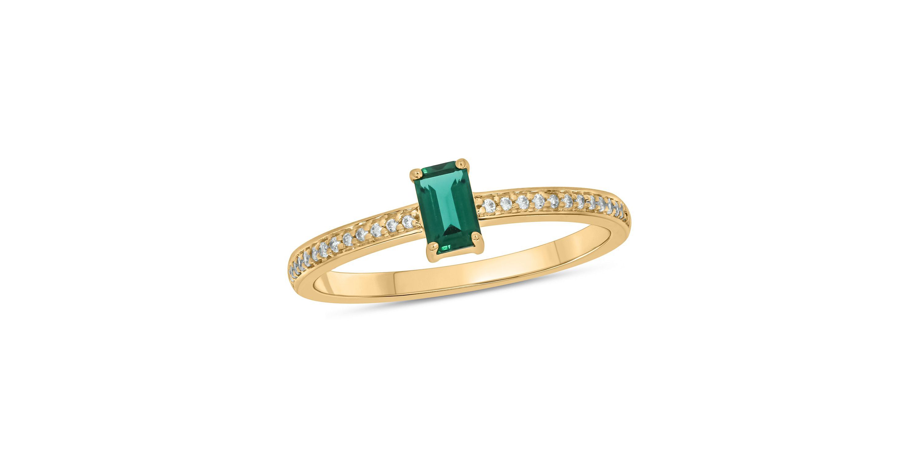 1/10 ct. t.w. Diamond and 1/4 ct. t.w. Created Emerald Promise Ring In 10K Yellow Gold