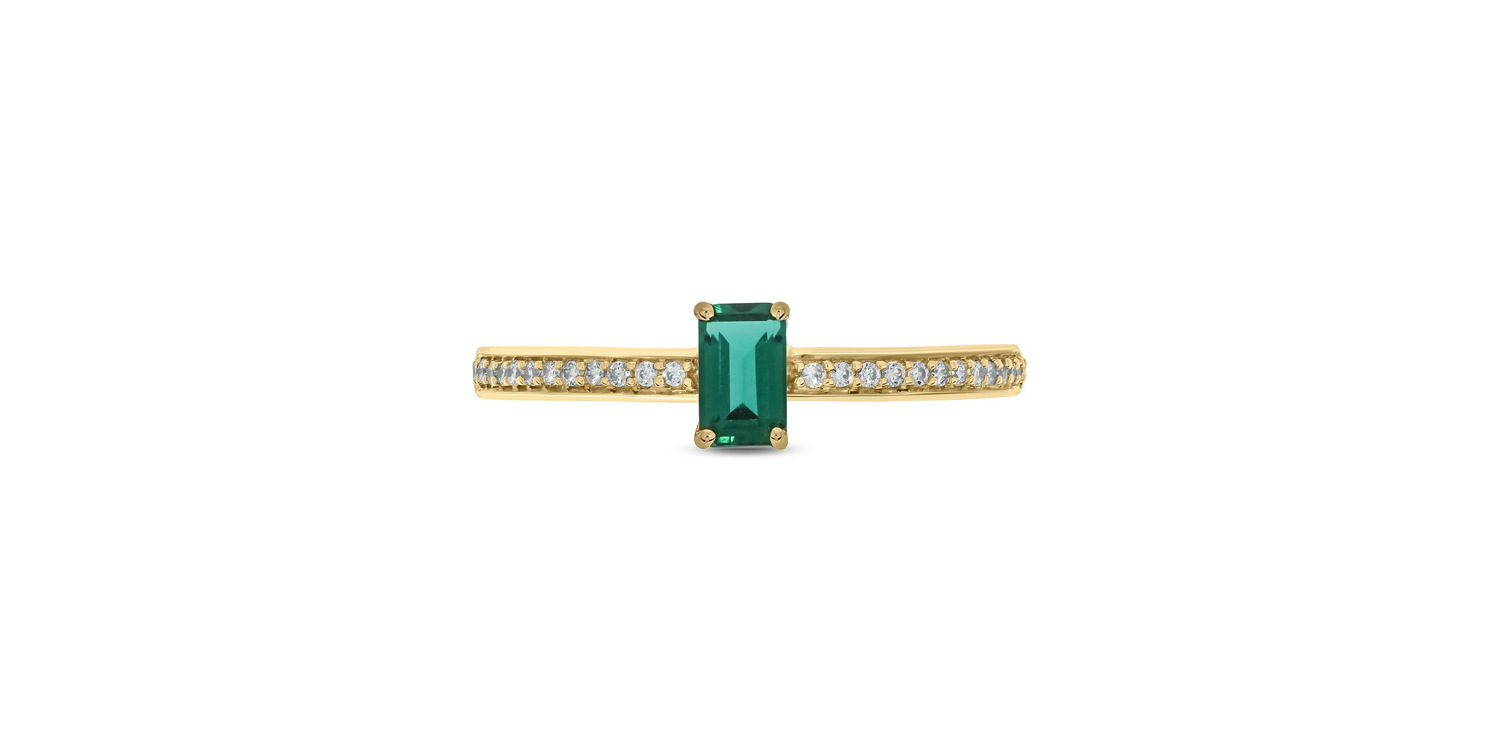 1/10 ct. t.w. Diamond and 1/4 ct. t.w. Created Emerald Promise Ring In 10K Yellow Gold