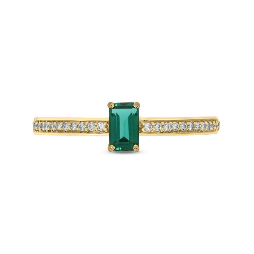 1/10 ct. t.w. Diamond and 1/4 ct. t.w. Created Emerald Promise Ring In 10K Yellow Gold