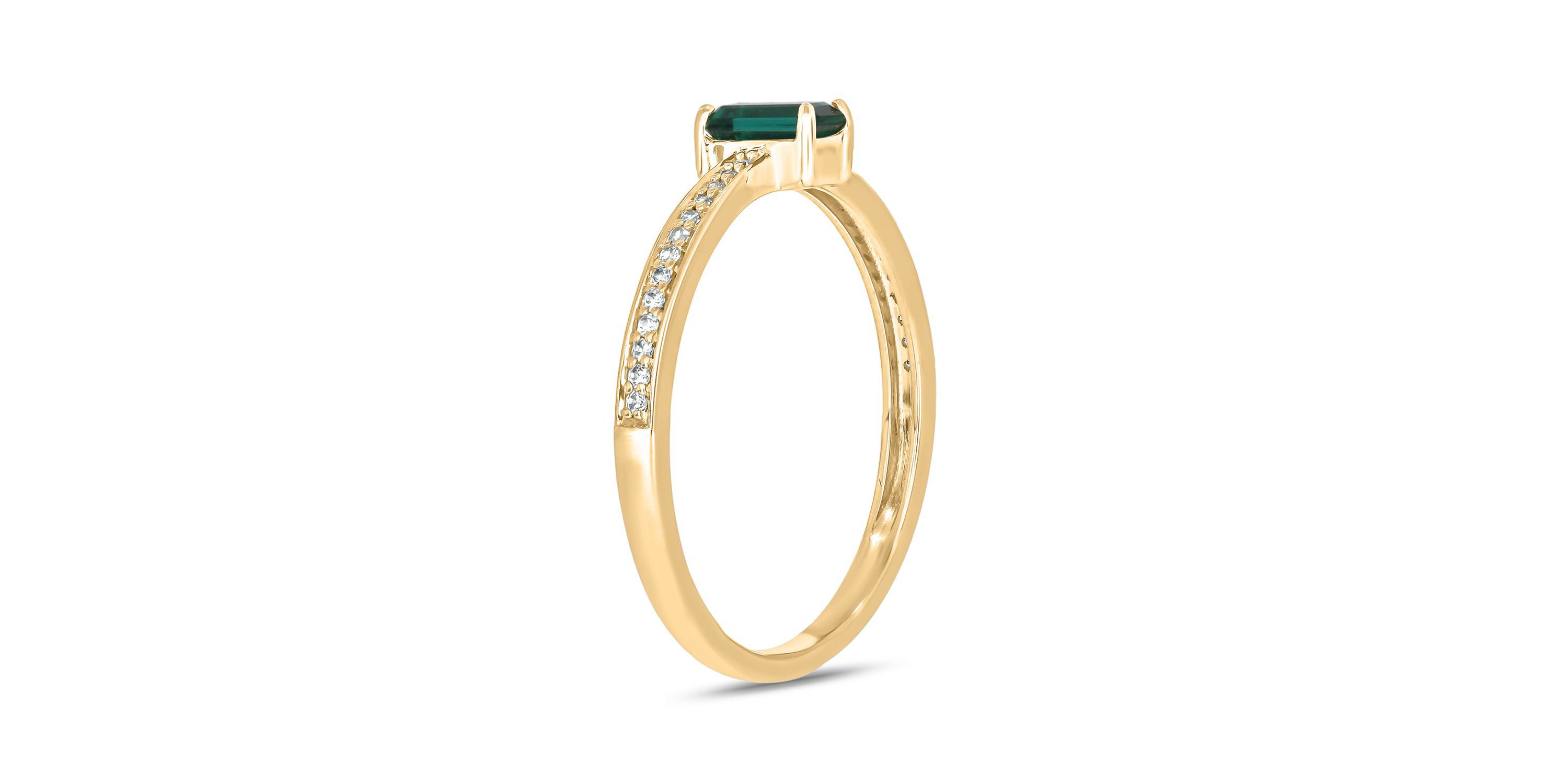 1/10 ct. t.w. Diamond and 1/4 ct. t.w. Created Emerald Promise Ring In 10K Yellow Gold