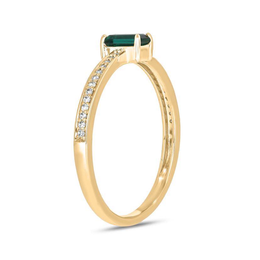 1/10 ct. t.w. Diamond and 1/4 ct. t.w. Created Emerald Promise Ring In 10K Yellow Gold