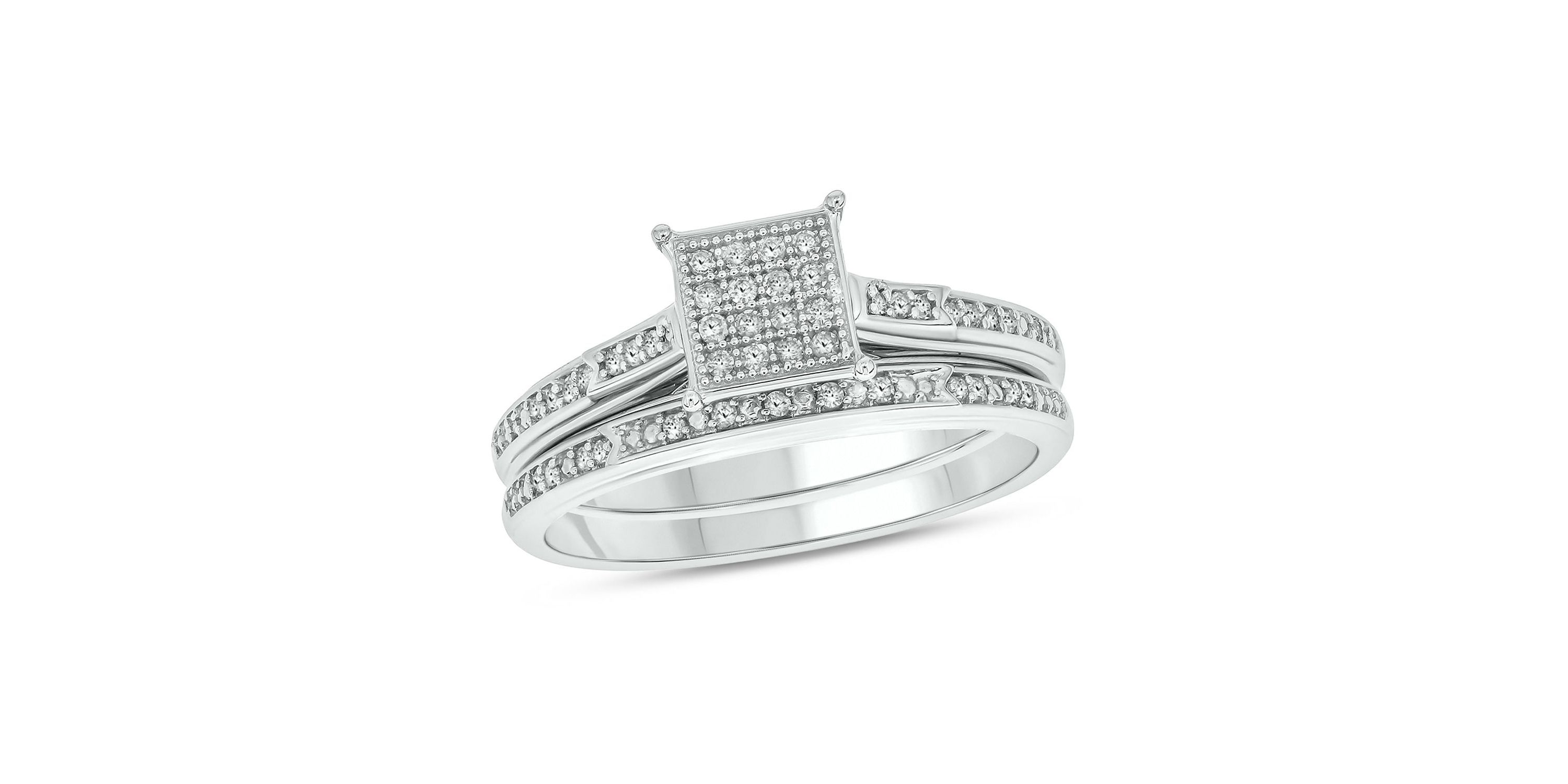 1/4 ct. t.w. Diamond Square Bridal Ring in Sterling Silver