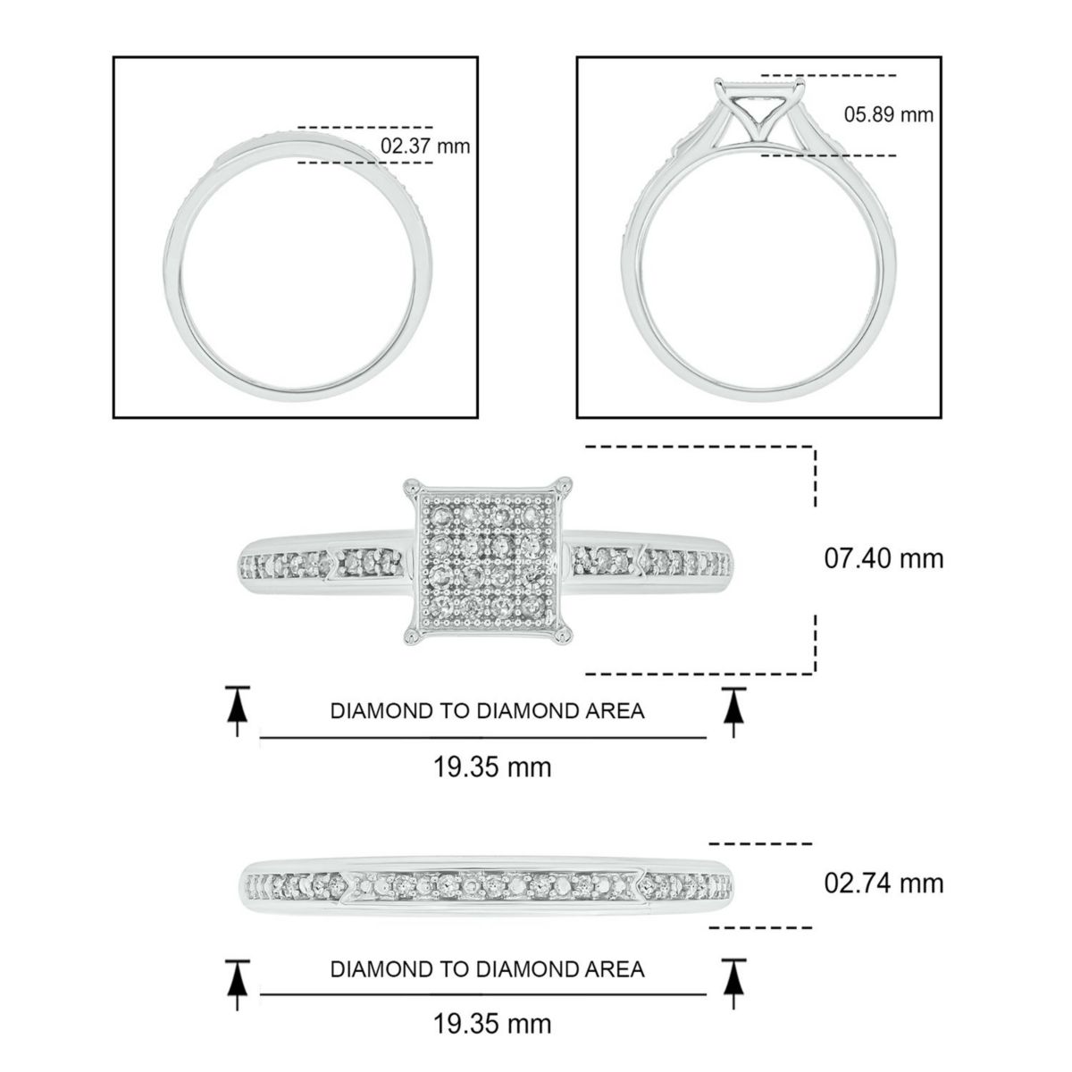 1/4 ct. t.w. Diamond Square Bridal Ring in Sterling Silver