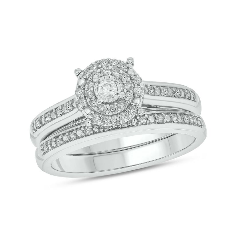 1/4 ct. t.w. Diamond with Miracle Plate Bridal Ring in Sterling Silver