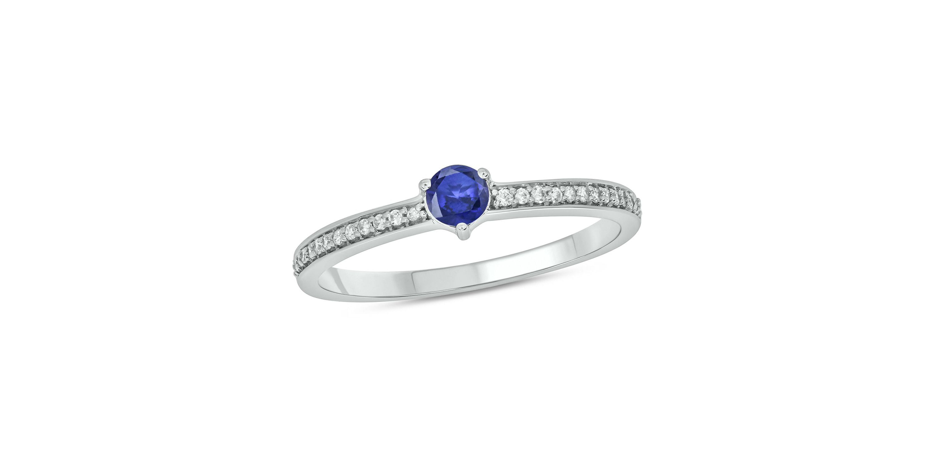 1/10 ct. t.w. Diamond and 1/5 ct. t.w. Natural Blue Sapphir Color Stone Promise Ring In 10K White Gold