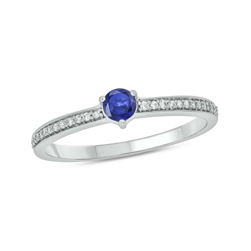1/10 ct. t.w. Diamond and 1/5 ct. t.w. Natural Blue Sapphir Color Stone Promise Ring In 10K White Gold