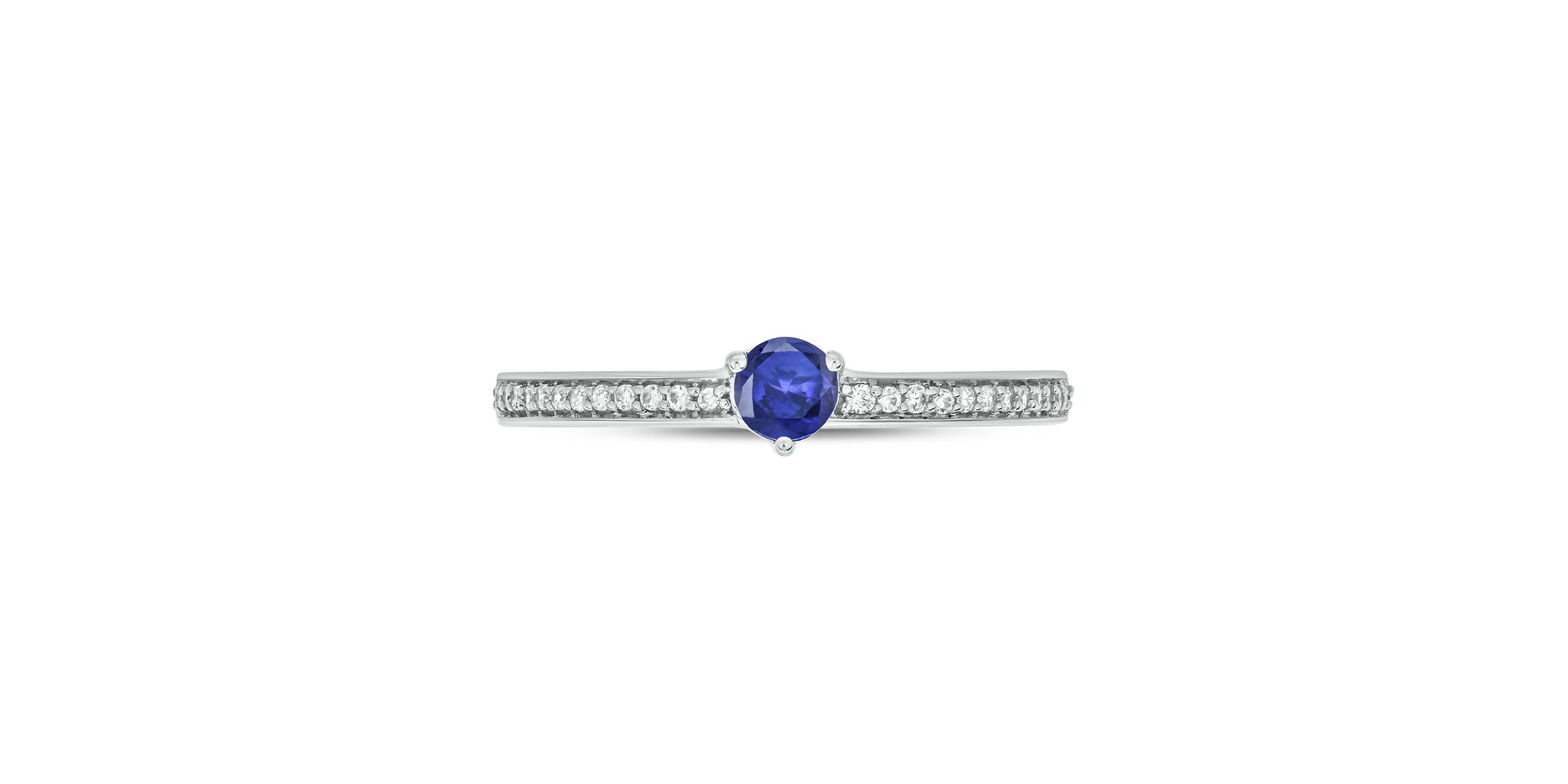 1/10 ct. t.w. Diamond and 1/5 ct. t.w. Natural Blue Sapphir Color Stone Promise Ring In 10K White Gold