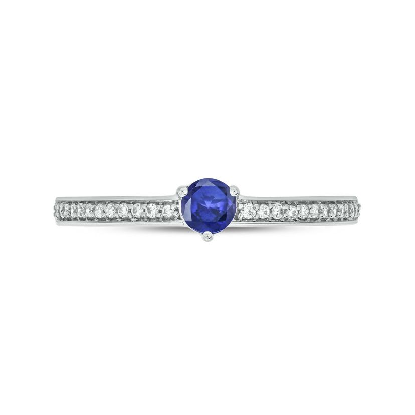 1/10 ct. t.w. Diamond and 1/5 ct. t.w. Natural Blue Sapphir Color Stone Promise Ring In 10K White Gold