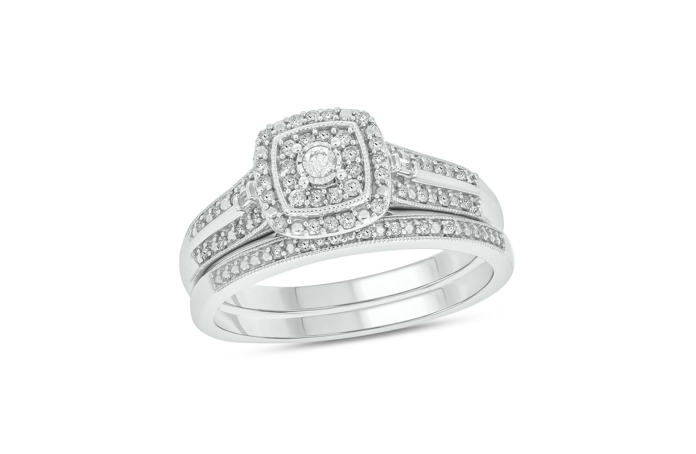 1/3 ct. t.w. Diamond Miracle Plate Bridal Ring in Sterling Silver