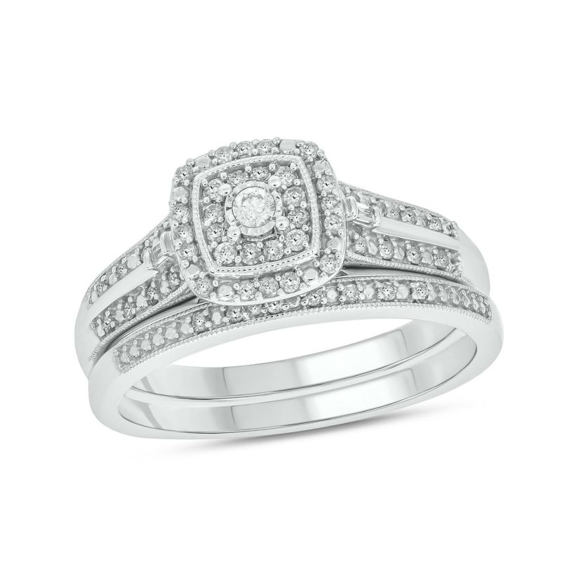 1/3 ct. t.w. Diamond Miracle Plate Bridal Ring in Sterling Silver