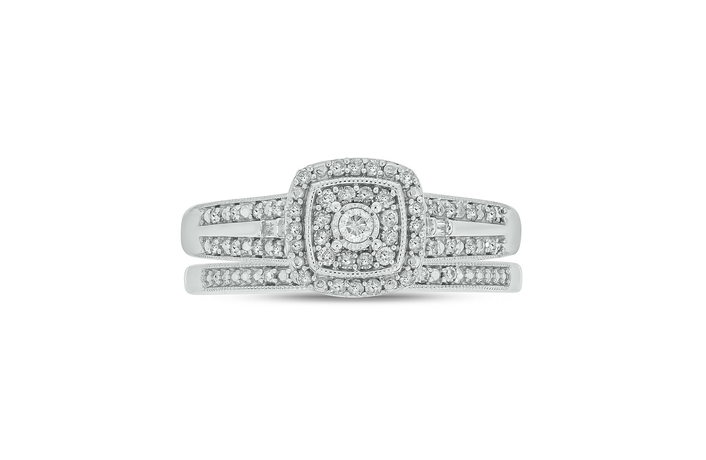 1/3 ct. t.w. Diamond Miracle Plate Bridal Ring in Sterling Silver