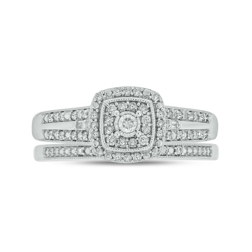 1/3 ct. t.w. Diamond Miracle Plate Bridal Ring in Sterling Silver