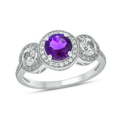 Belk & Co 1/4 ct. t.w. Diamond and 5/8 ct. t.w. Created White Sapphire and Amethyst Ring In Streling Silver