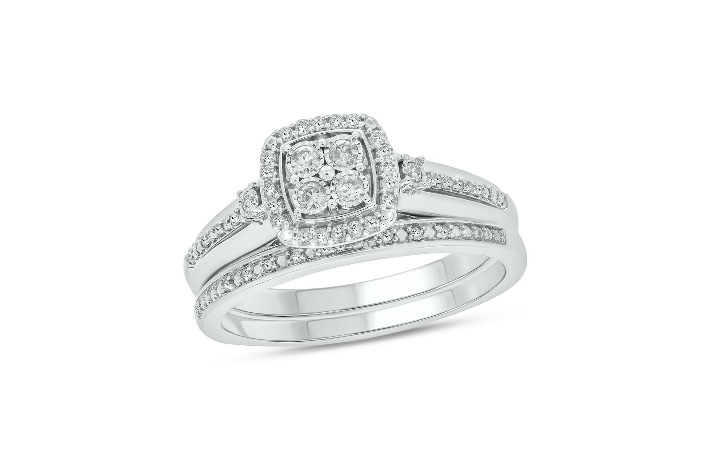 1/3 ct. t.w. Diamond Miracle Plate Bridal Ring in Sterling Silver
