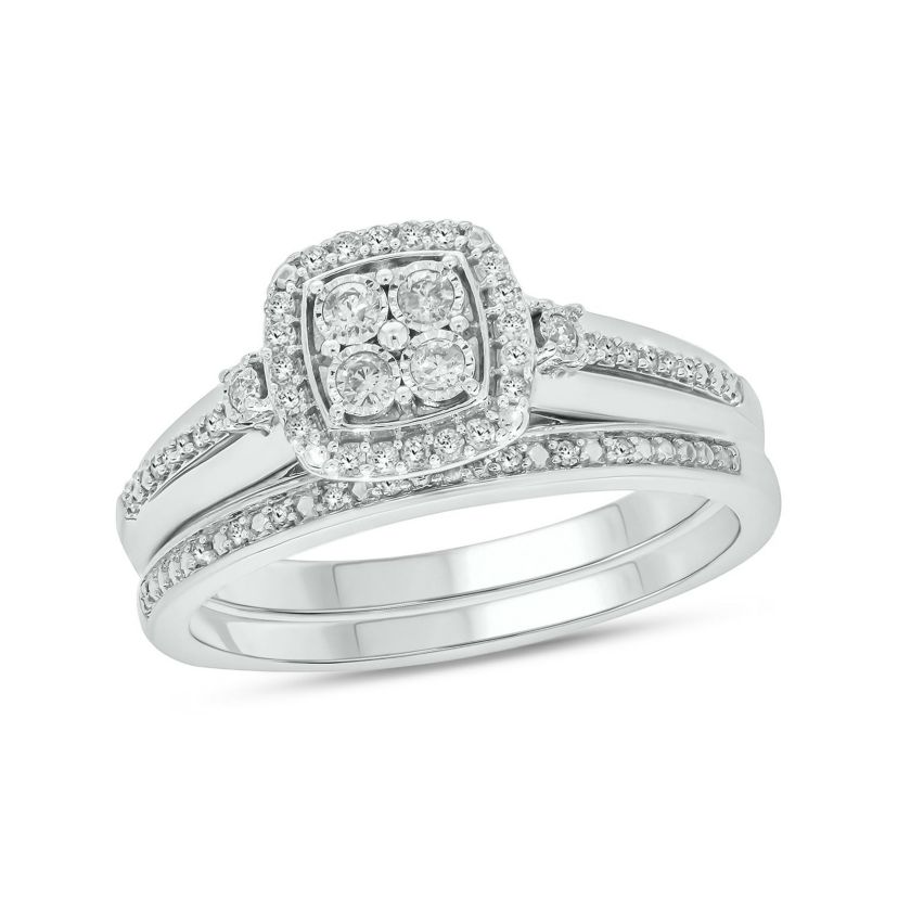 1/3 ct. t.w. Diamond Miracle Plate Bridal Ring in Sterling Silver